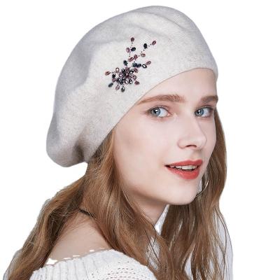 China Picture Classic Knit Beret Beanie For Women Fashion French Wool Beret Hats With Decoration Custom Stylish Winter Hats Wholesale for sale