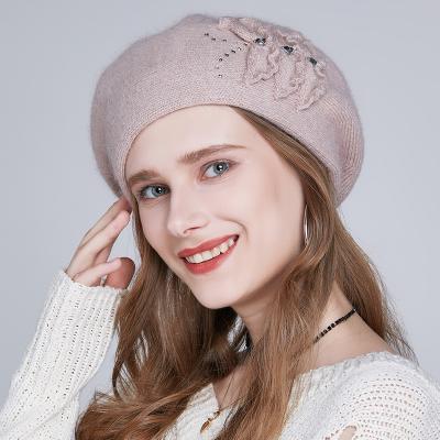 China Amazon Hotsale Angola COMMON Wool Knitted Beret Hats For Women Custom Warm Winter French Style Beanie Hat Wholesale for sale