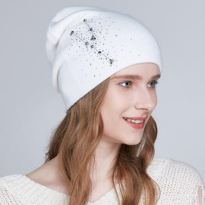 China COMMON Custom Women's Cashmere Wool Knit Beanie Winter Designer Warm Wool Hats Ladies Stylish Decoration Skull Hat Wholesale for sale