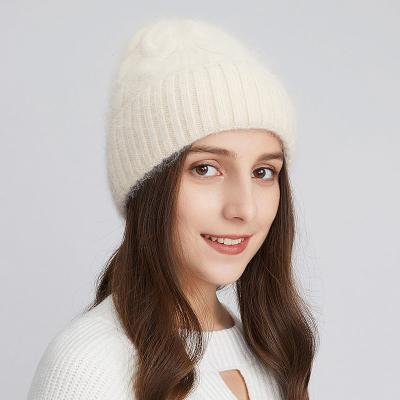 China COMMON Winter Angora Wool Knitted Hats For Women Custom Wide Pattern Ski Hat Amazon Style Wholesale Fashion Twist Cuff Beanies for sale