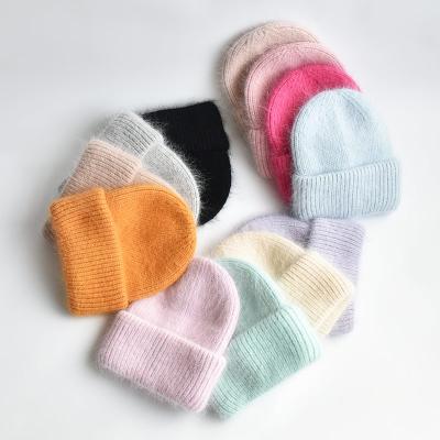 China Factory Wholesale COMMON Women's Angola Wool Knit Chunky Cuff Beanie Custom Colorful Ski Hats Winter Hats In Stock for sale