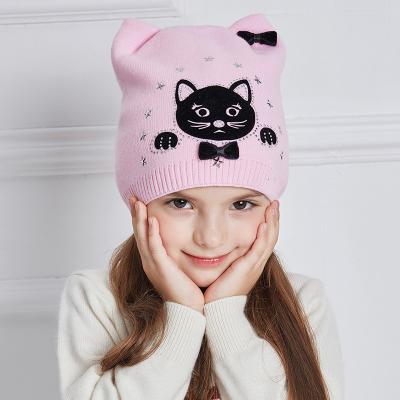 China Factory COMMON Winter Toddler Girls Knit Beanie Custom Cute Cat Pattern Kids Warm Hat With Fleece Lining Outdoor Kids Ski Hat for sale