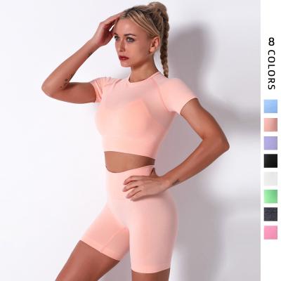 China Sporty Breathable Seamless Workout Fitness Yoga Set Shorts Casual High Quality Women Yoga Two Piece Sets for sale