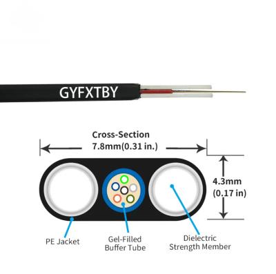 China Outdoor Fiber Optic Cable Flat Ftth Drop Cable HDPE Sheath G652D GYFXTBY 2 4 6 Core FRP Optical Fiber Cable for sale