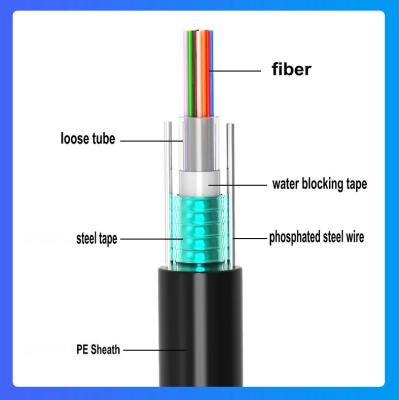 China Outdoor Fiber Optic Cable 2/4/6/8/12 Core Central Loose Tube Light Armored Fiber Optic Cable GYXTW for sale