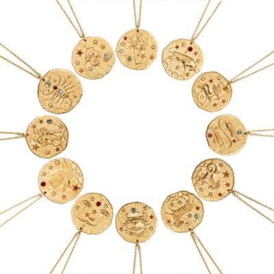 China Hot Selling Zodiac Constellation Horoscope Gold Plated 12 Zodiac Sign Coin Pendant Necklace for sale