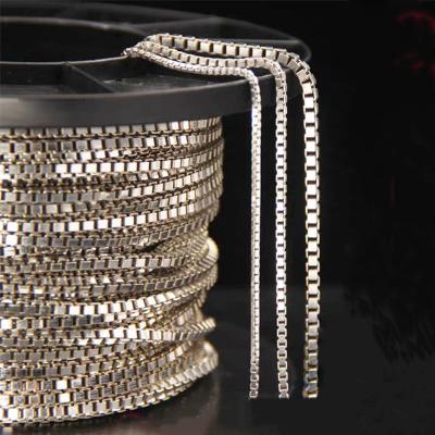 China 0.65mm Trendy Solid 0.8mm 1mm 1.2mm 1.5mm 2mm 925 Sterling Silver Box Chain For Necklace Bracelet Anklet Making for sale