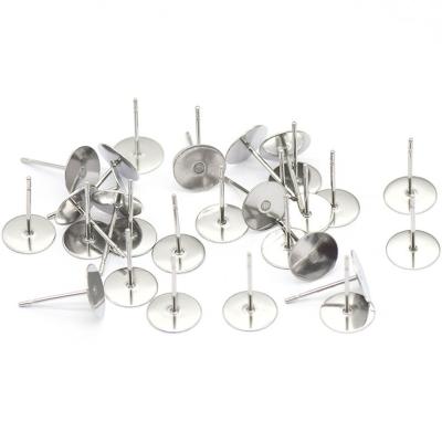 China Fashion DIY Stainless Steel Flat Protective Blank Hypoallergenic Earring Pin Studs Findings For Earring Making for sale