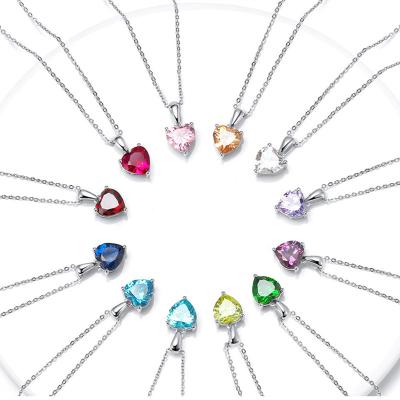 China Fashion TRENDY 925 Sterling Silver Cubic Zircon Heart Birthstone Pendant Necklace for sale