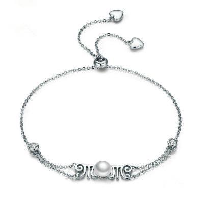 China Love Mom Letter 925 Sterling Silver Double Chain Pearl Delicate Bracelet FASHIONABLE for sale