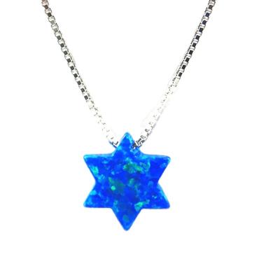 China David Pendant Necklace Synthetic Fire Opal Star Necklace Blue Color Game or Fire Opal Star Necklace for sale