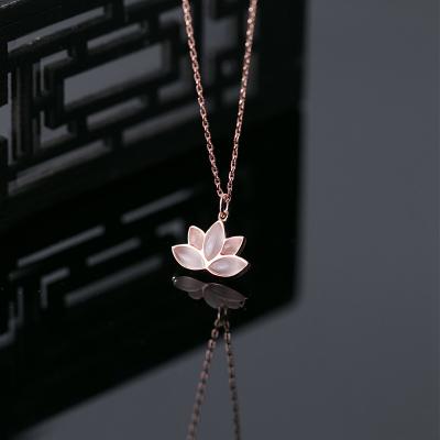 China Elegant TRENDY Rose Gold Plated Jade Jewelry 925 Sterling Silver Lotus Flower Pendant Necklace for Women for sale