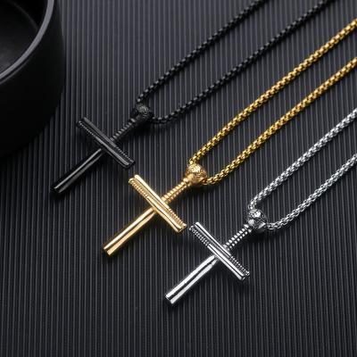 China FASHIONABLE Hip Hop Mens Sports Stainless Steel Religious Baseball Bat Cross Pendant Necklace for sale