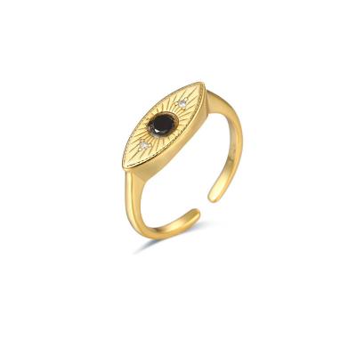 China FASHIONABLE Black Diamond 925 Sterling Silver Eye Shape Open Ring for sale