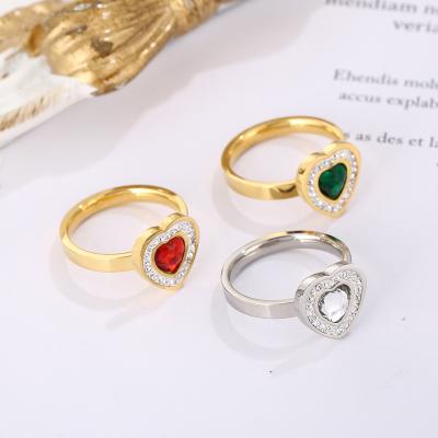 China TRENDY Wholesale 18k Gold Plated Non Tarnish Stainless Steel Crystal Heart Shaped Ring for sale