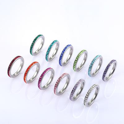 China Fashionable delicate colorful Crystal Diamond Stainless Steel Birthstone Rings for women gift wholesale for sale