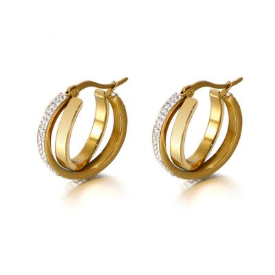 China Trendy Fashion Gold Plating Stainless Steel Circle Double Hoop Earrings For Women for sale