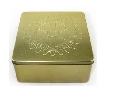 China Caja cuadrada de lujo de la lata del metal para la caja de empaquetado de la lata de la comida y del regalo con la grabación en relieve modificada para requisitos particulares del logotipo en venta