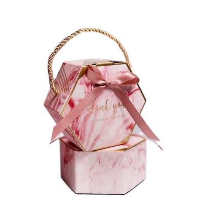 China New Creative Biodegradable Pink Gray Marble Texture Candy Box Paper Gift Boxes With Ribbons Portable Candy Gift Box For Party Wedding for sale