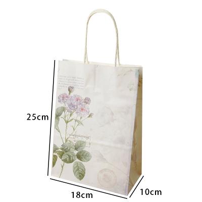 China Recyclable Vintage Flower Kraft Paper Bags Christmas Festival Party Gift Bags for sale