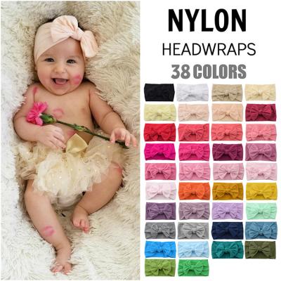 China Hefu Fashion Kids Nylon Soft Stretch Headband Wide Baby Turban Bow Hair Bands For Babies for sale