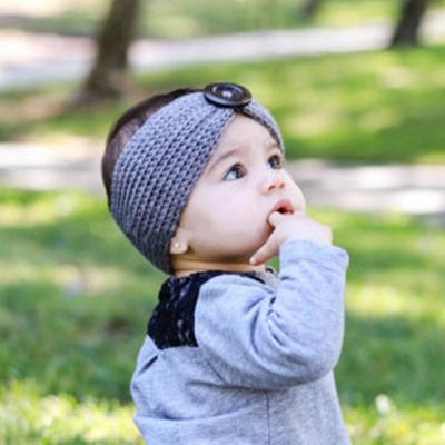 China Fashion Children's Big Button Knitted Headband Autumn Winter Baby Soft Stretch Headwrap Handmade Knitted Hair Accessories for sale