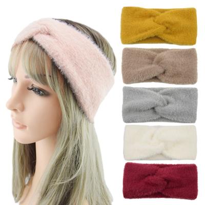 China Fashion Lady Girls Wool Winter Knitted Cross Knot Elastic Headband For Women for sale