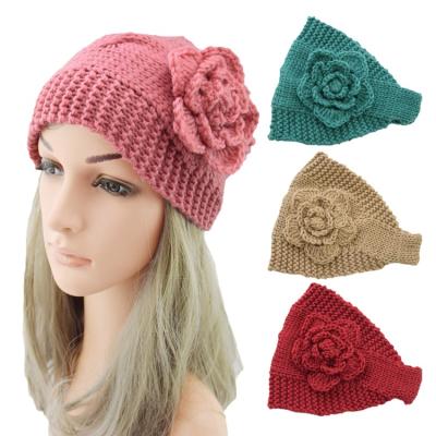 China Classic Women Fashion Women Ear Warmer Crochet Headwrap Flower Hair Band Winter Turban Knitting Wide Waist Wool Warmers For Lady Girls for sale