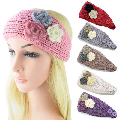 China Soft Mohair Flower Hairband Stretch Headband Hand Knitted Hair Decoration - Woven Warm Hairband Autumn Winter Hair Accessories Headwrap for sale