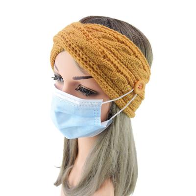 China Fashion European And American Warmer Style Wrap Headband With Buttons Cross Knitted Headband Autumn And Winter Headbands For Women for sale