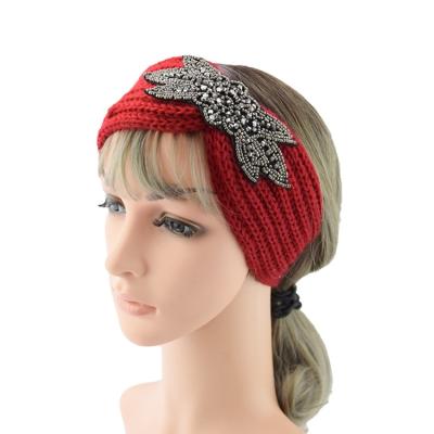 China European and American Style Fashion Crystal Inlaid Diamond Knitting Wool Headband for Women Girls Autumn Winter Hair Band Headwear Elastic Hair Accessories for sale