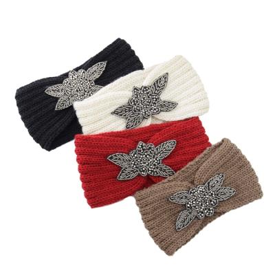 China European and American style women fashion Crystal Inlaid Diamond knitted headband warmer head wrap headband for sale