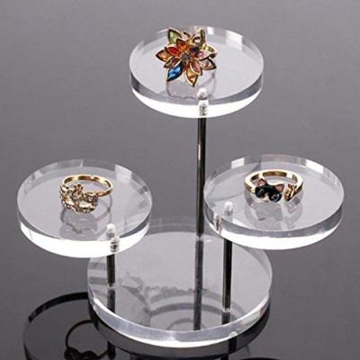 China Clear Round Button Acrylic Jewelry Display Stands 3 Layer For Earring Necklace Ring for sale