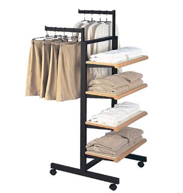 China Custom Size Retail  Store Display Stand Metal Clothes Rack With Shelves for sale