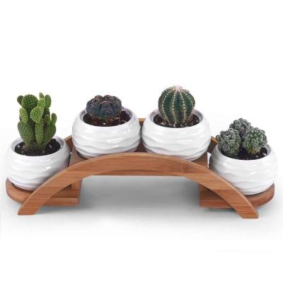 China Indoor Plant Display Stand , 4 Tier Bamboo Wooden Flower Pot Holder for sale