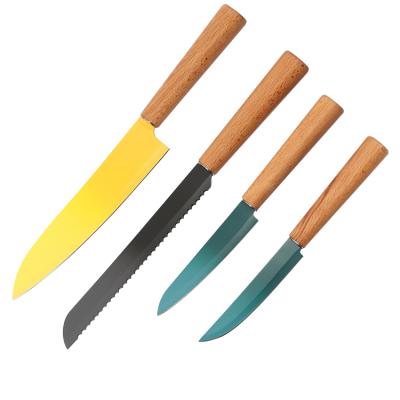 China Viable Stainless Steel 4 Non-Stick Coating For Household Kitchen Knife Fruit Knife Color Knife Set for sale