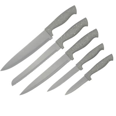 China Sustainable Design Kitchen Knife Household Use 5Pcs Non-stick Stainless Steel Knife Set With Plastic Handle for sale