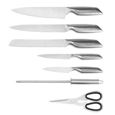 China Sustainable Kitchen Knife Maker Stainless Steel Hollow Handle Eight Piece Kitchen Knife Set for sale