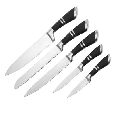 China Sustainable Stainless Steel Knife 5 Piece Multifunctional Kitchen Knife Set With Hollow Handle for sale