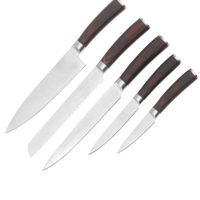 China Viable Professional 5 Pcs Factory Kitchen Stainless Steel Pakka Handle Kitchen Knife Set for sale