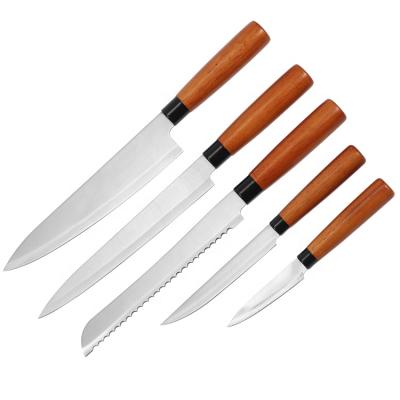 China Sustainable Brand Kitchen Utensil Set 5 Pieces Stainless Steel Knife Set With Wooden Handle Quality Knife Set for sale