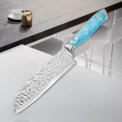 China Arrive viable 7 inch stainless steel santoku knife with ABL forged handle and embossed knife for sale