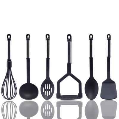 China Viable Black Kitchen Cookware Spoon Cookware Colander 6 Pcs Nylon Kitchen Utensils Set for sale