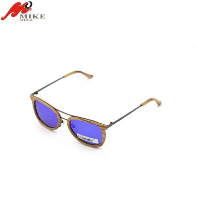 China Fashion Sunglasses Retro Design Blue Mirror Lens Metal Frames Wooden Sunglasses for sale