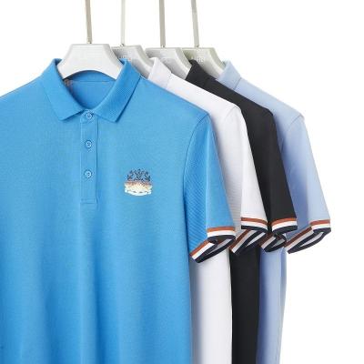 China Polyester / Cotton Men'S Polo Shirts Striped With Custom Embroidered Logo for sale