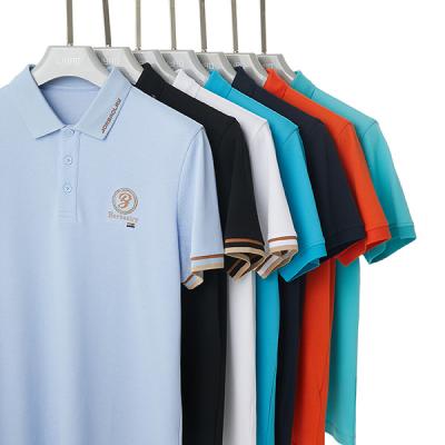 China Men's Blue Custom Color Polo Shirts with Embroidered Logo and Breathable Cotton Fabric for sale