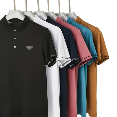 China Summer Men's Golf Polo Shirts with Trundown Collar Custom Embossed Print Anti-Pilling for sale