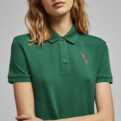 China Women'S Polo Short Sleeve Shirt Green Printing Embroidered Breathable ODM for sale