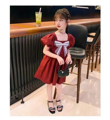 China Princess Skirt New Korean Version Bow Puff Sleeve Solid Color Washable Teenager Baby Clothing Dress for sale