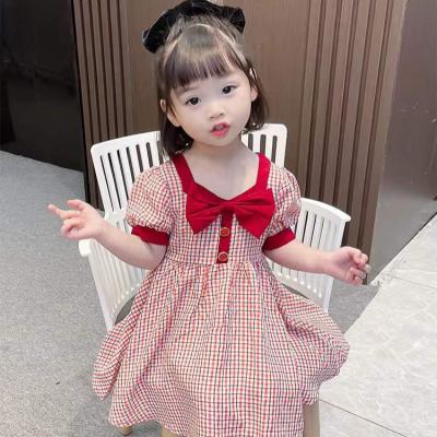 China Washable Summer Dress Baby's Breath Sleeve Plaid Skirt Girl's Red Skirt for sale